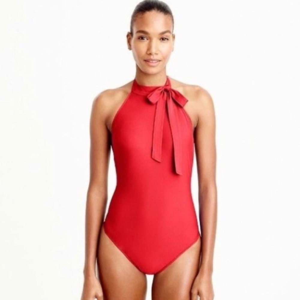 J.Crew BNWOT red tie neck swimsuit - size 10